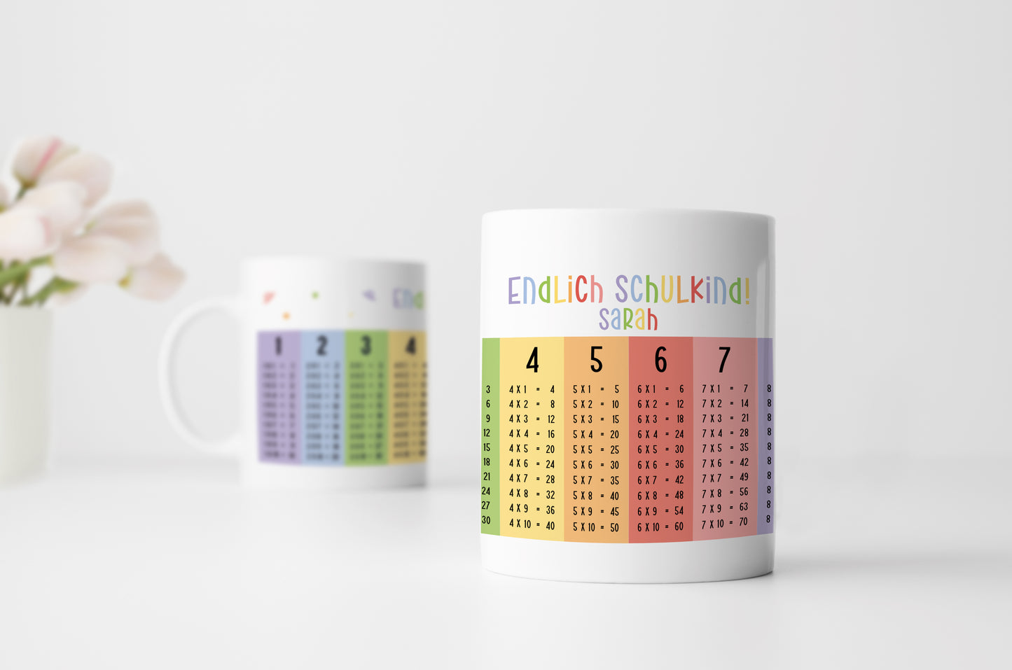 Keramik Tasse mit Namen | Endlich Schulkind - Einmaleins