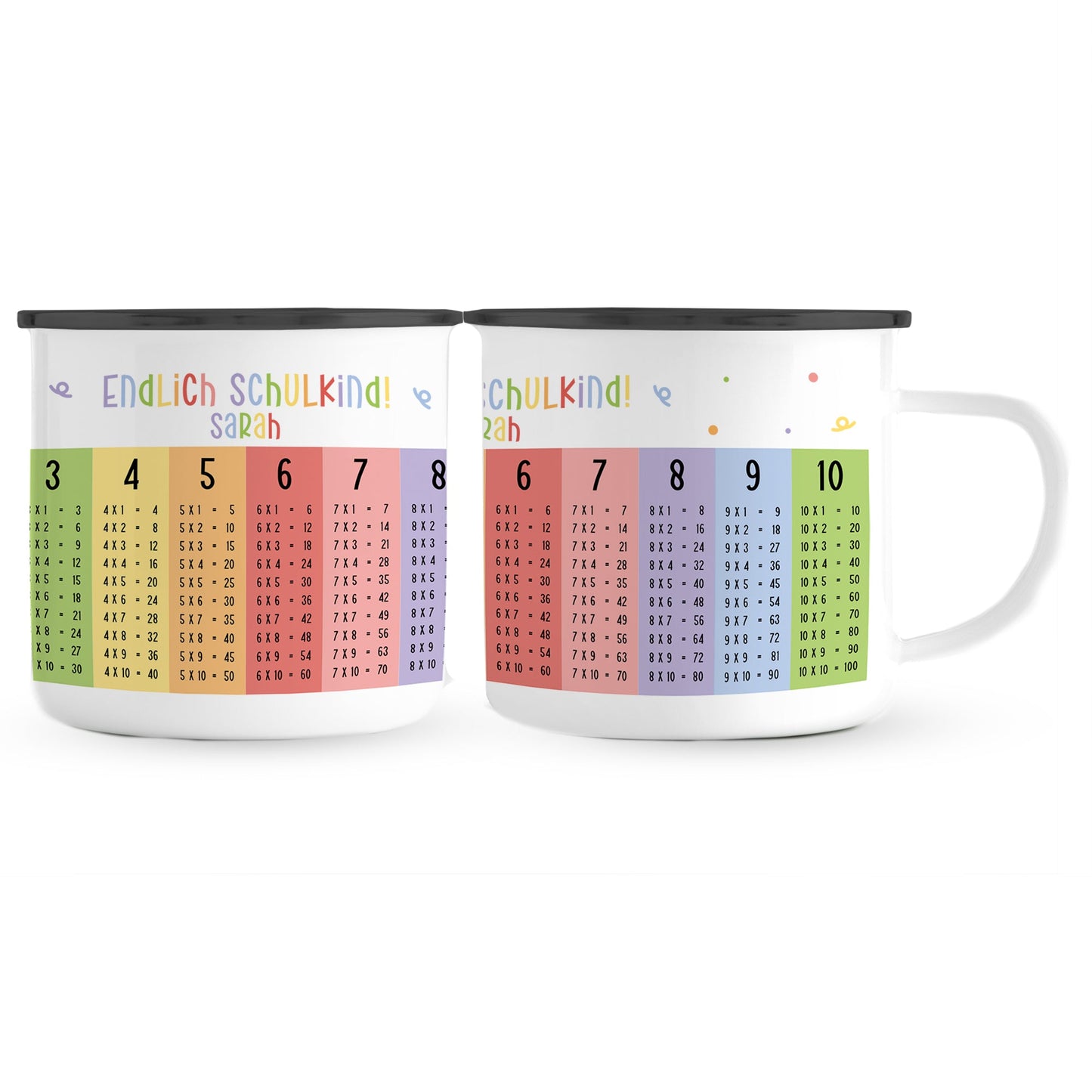 Emaille Tasse mit Namen | Endlich Schulkind - Einmaleins