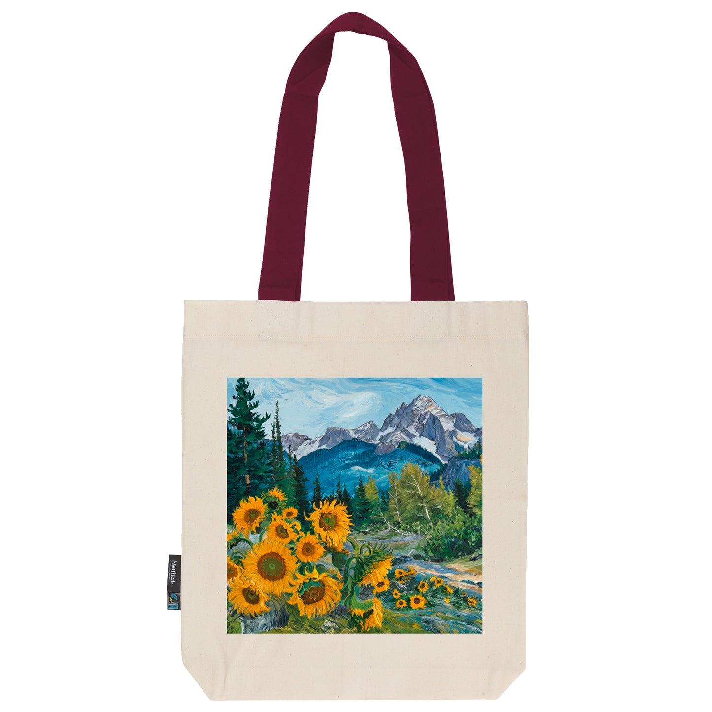Twill Bag aus Bio- Baumwolle | Gemälde 7 | Gebirge mit Sonnenblume