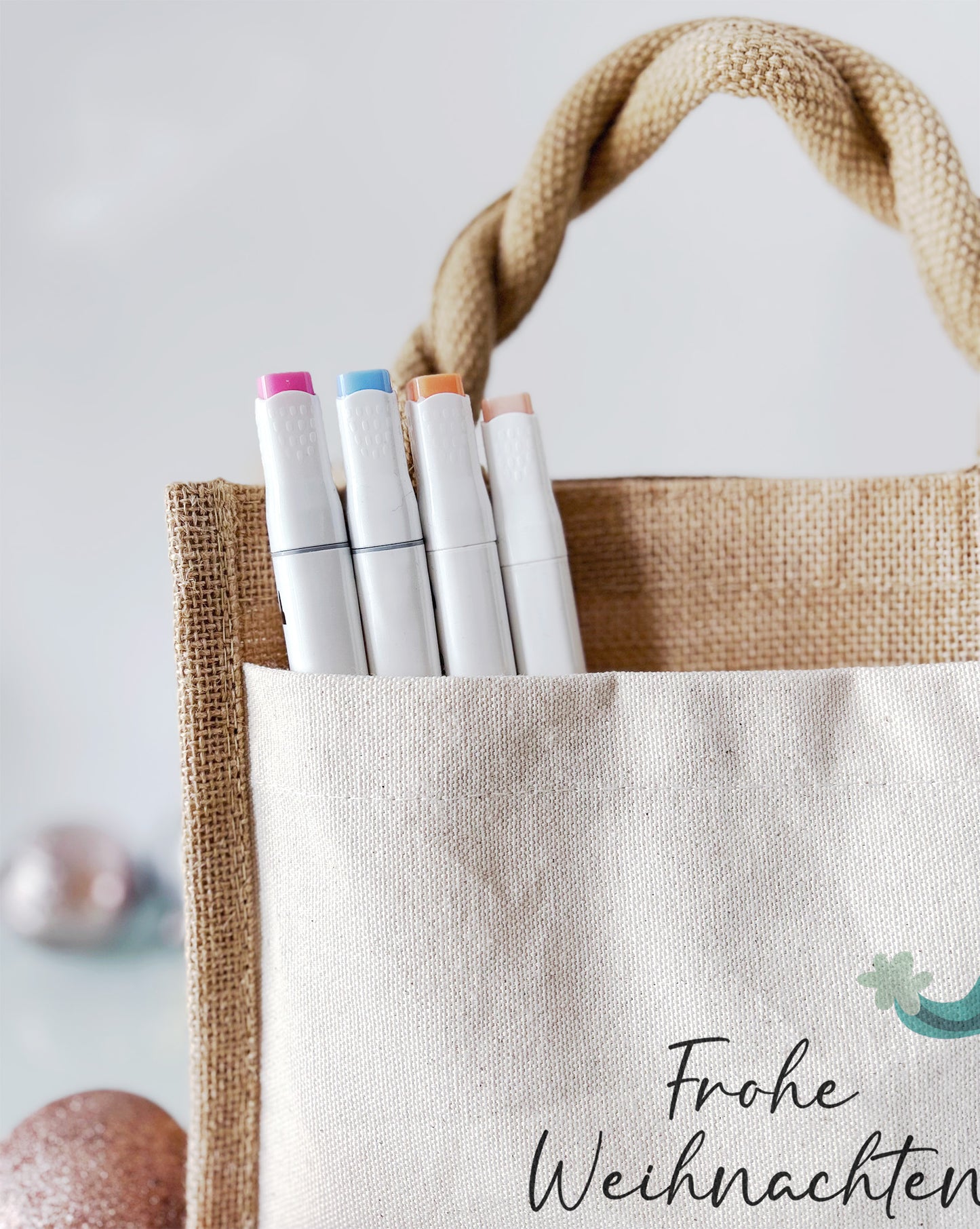 Jute Pocket Tasche mit Namen | Alpaka blau