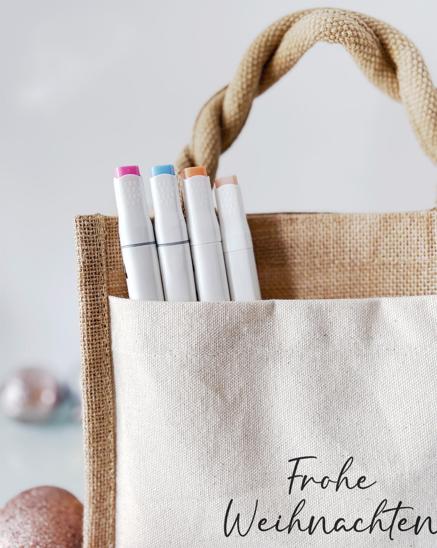 Jute Pocket Tasche mit Namen | Alpaka grün