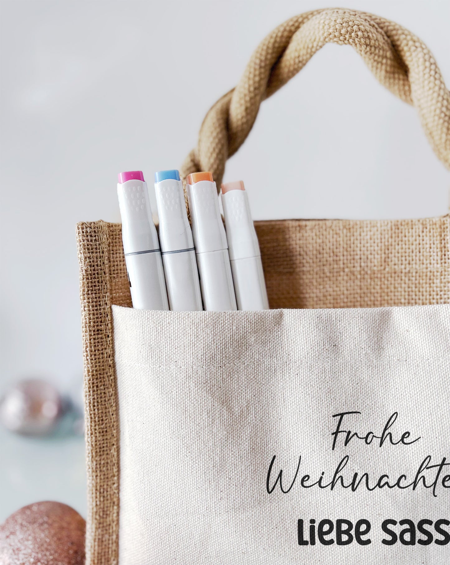 Jute Pocket Tasche mit Namen | Alpaka rot