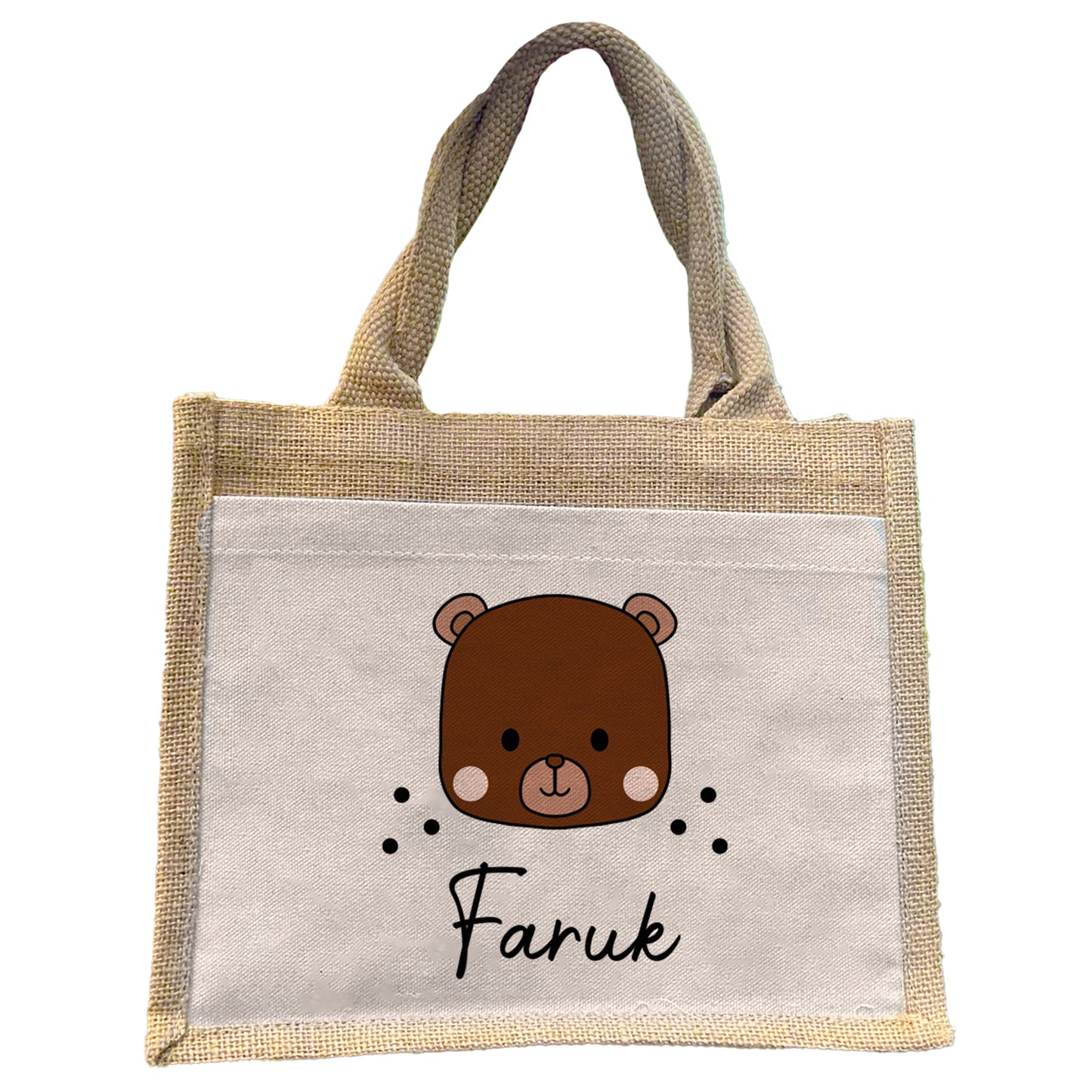 Personalisierte Jute Pocket Tasche | mit Wunschnamen | Tiere | Bär | persönliches Geschenk für Kinder | auch als Geschenktasche