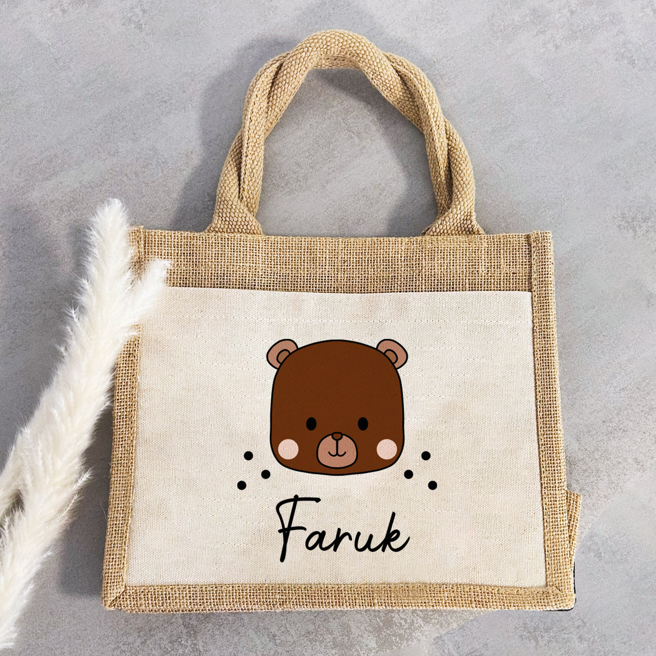 Personalisierte Jute Pocket Tasche | mit Wunschnamen | Tiere | Bär | persönliches Geschenk für Kinder | auch als Geschenktasche