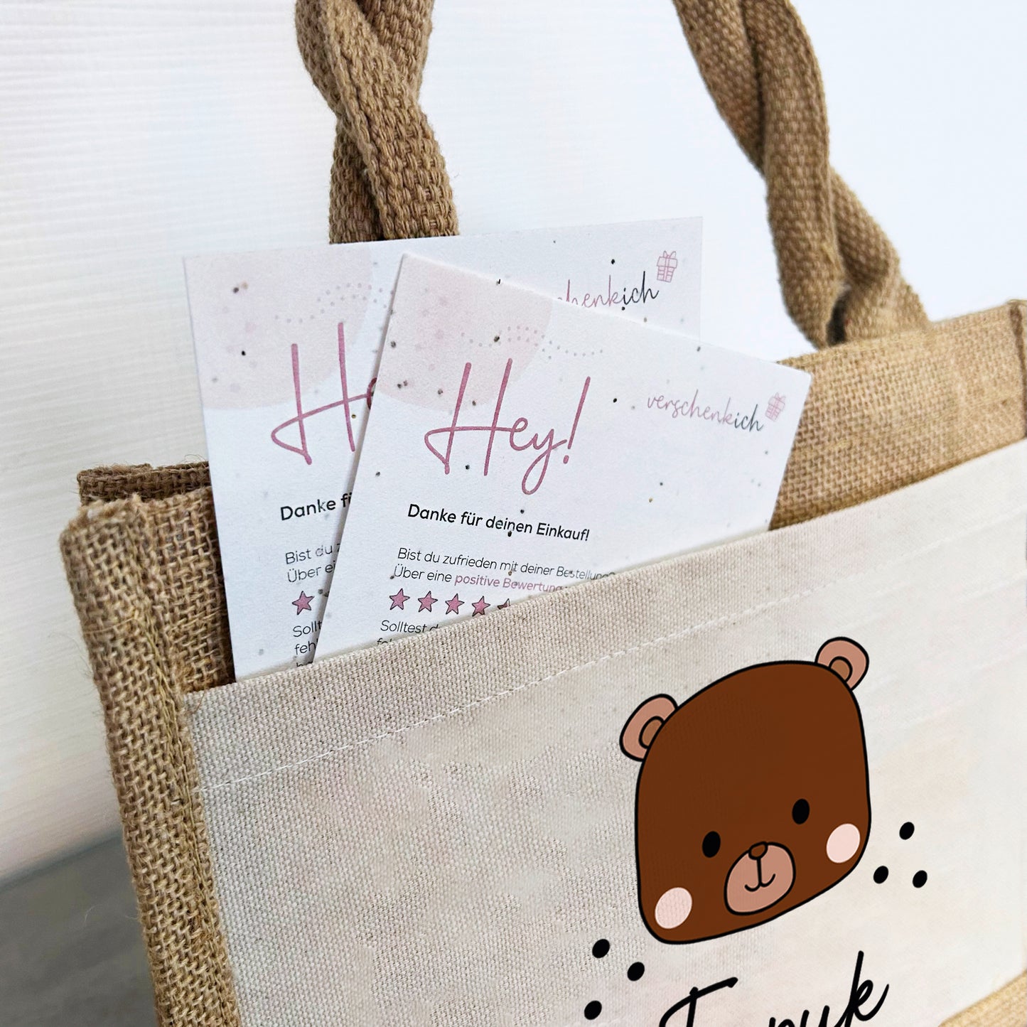 Personalisierte Jute Pocket Tasche | mit Wunschnamen | Tiere | Bär | persönliches Geschenk für Kinder | auch als Geschenktasche
