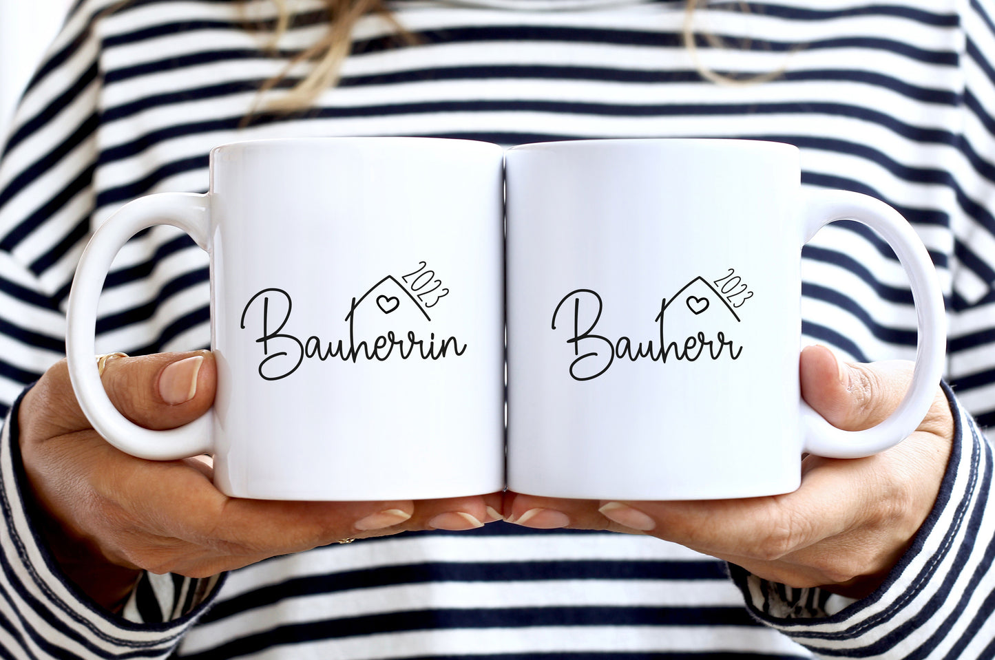Personalisiertes Tassen Set | für den Hausbau mit Jahreszahl | Bauherr + Bauherrin 1 | Hingucker auf der Baustelle | Geschenk zum Richtfest