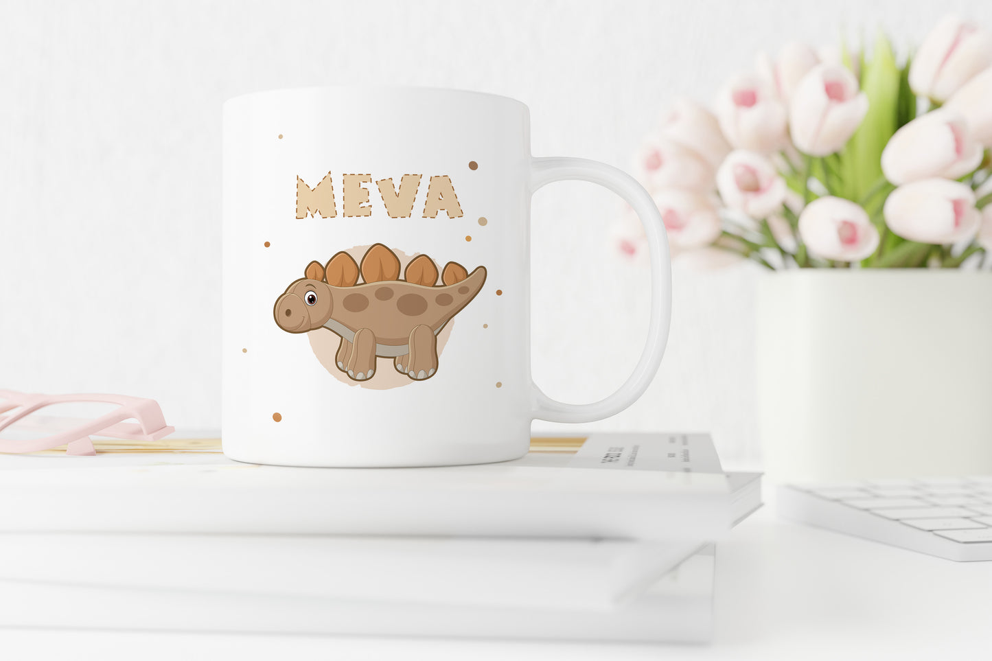 Keramik Tasse mit Namen | Dino 3 | Stegosaurus