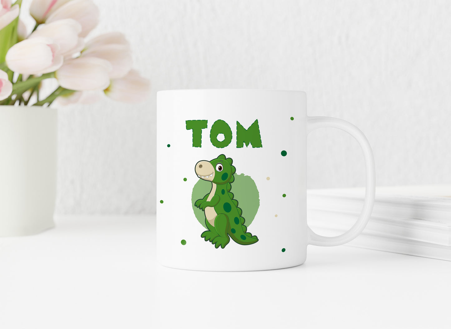 Personalisierte Tasse | mit Wunschnamen | Dino 6 | Rex | grün | weiße Tasse | besonderes Geschenk zum Geburtstag für Kinder