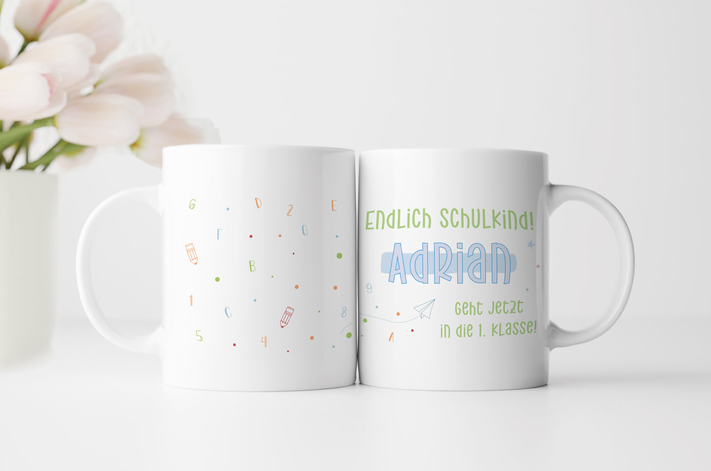 Keramik Tasse mit Namen | Endlich Schulkind Blau