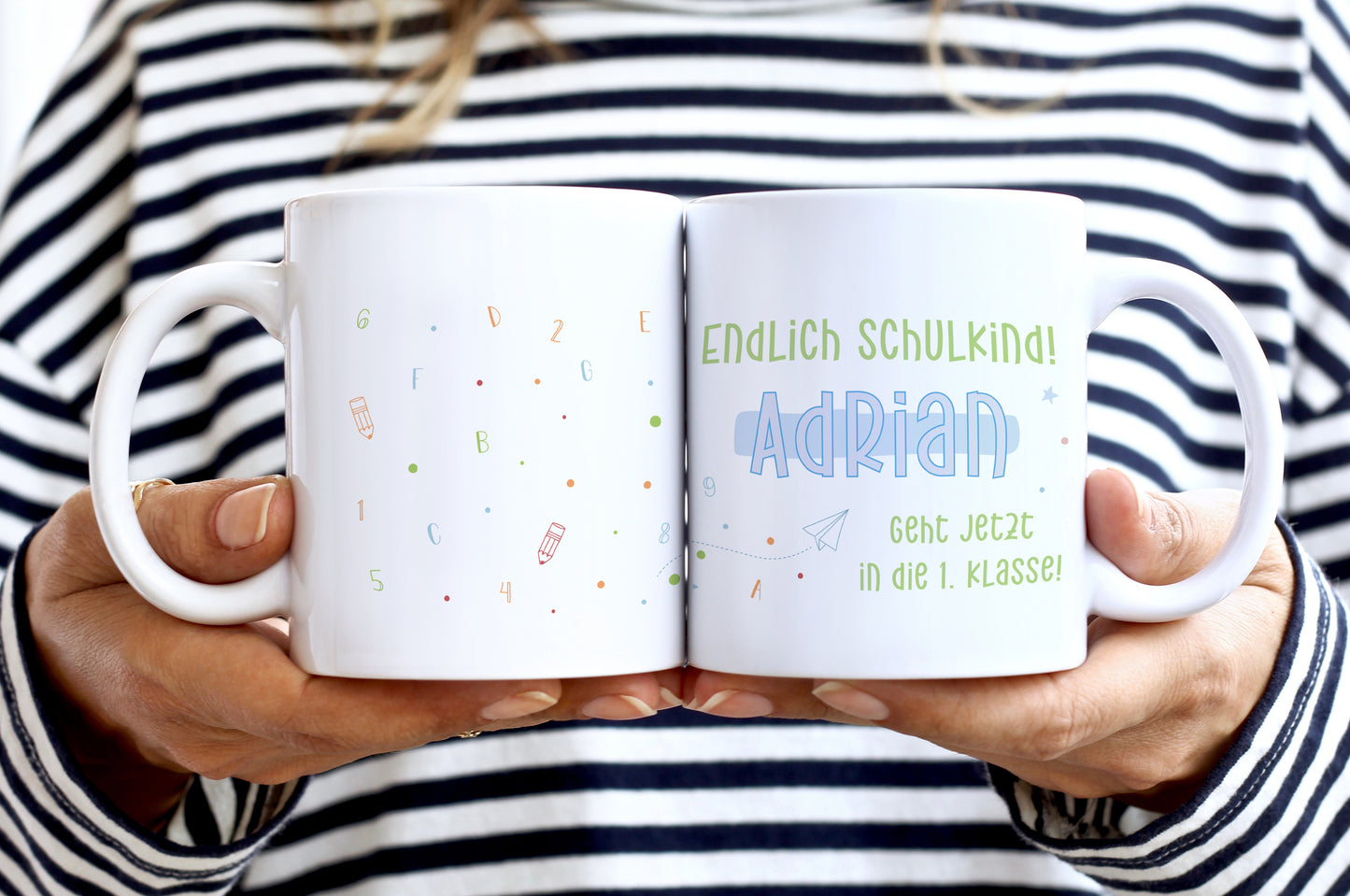 Keramik Tasse mit Namen | Endlich Schulkind Blau