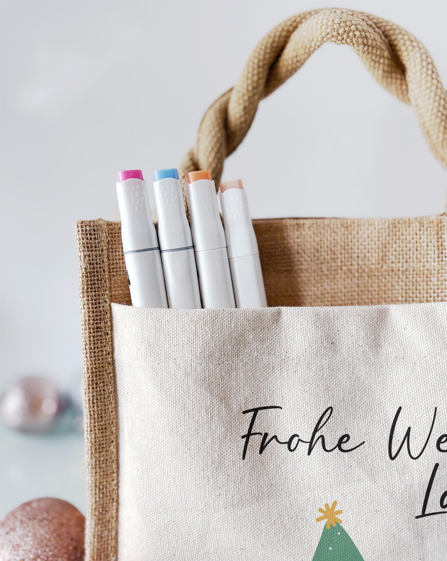 Jute Pocket Tasche mit Namen | Frohe Weihnachten