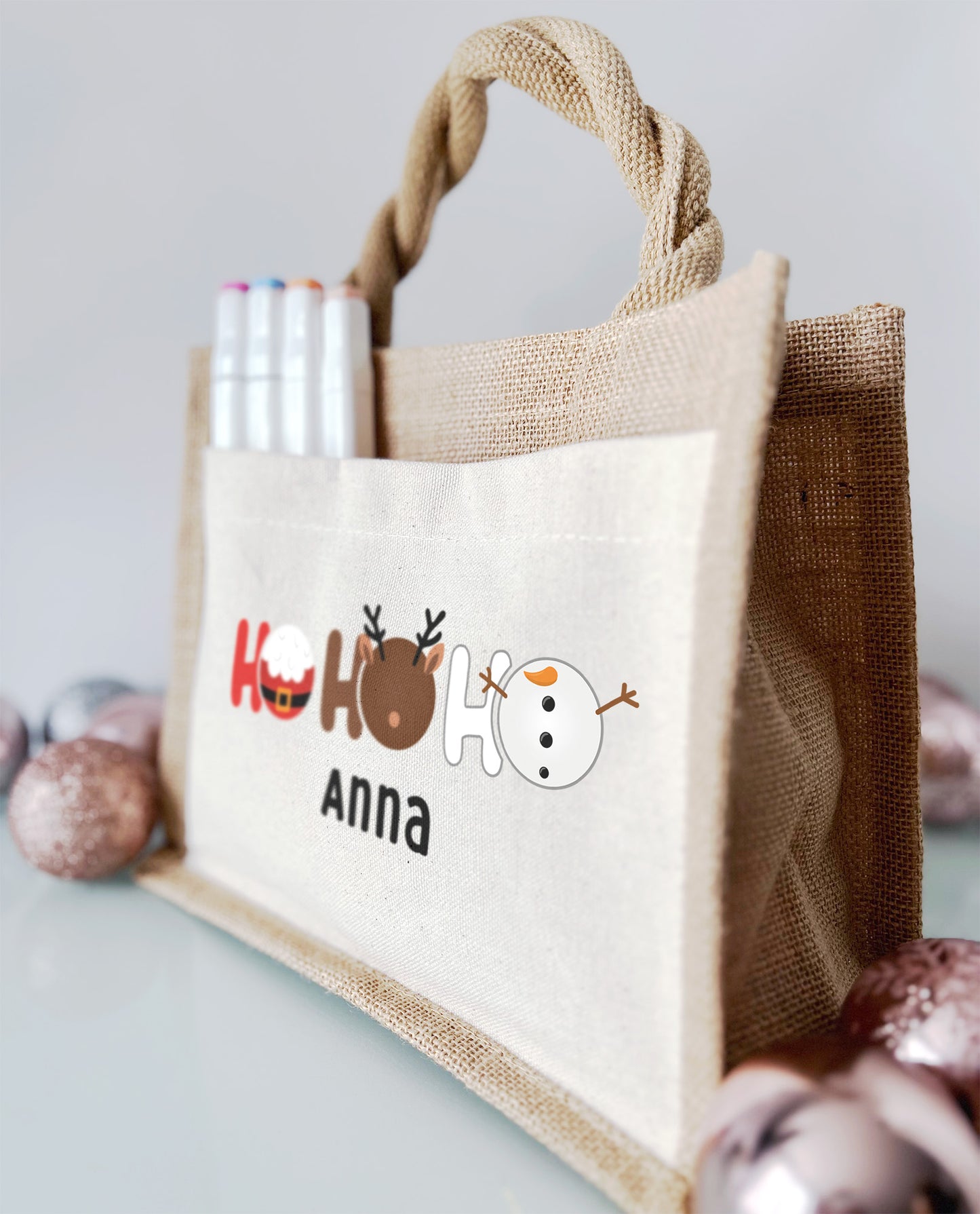 Jute Pocket Tasche mit Namen | Ho Ho Ho