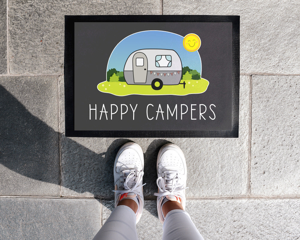 Gummi-Fußmatte | Happy Campers | 35 x 50 cm oder 40 x 60 cm | Geschenkidee für Camper, Wohnwagen