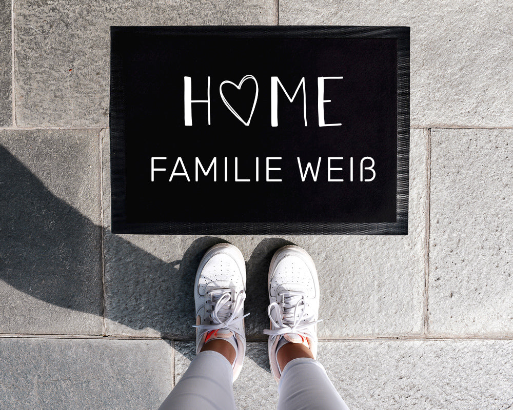 Personalisierte Fußmatte mit Wunschnamen | Herz im Home - Familienname | 35 x 50 cm oder 40 x 60 cm | Geschenkidee zum Einzug für Familien