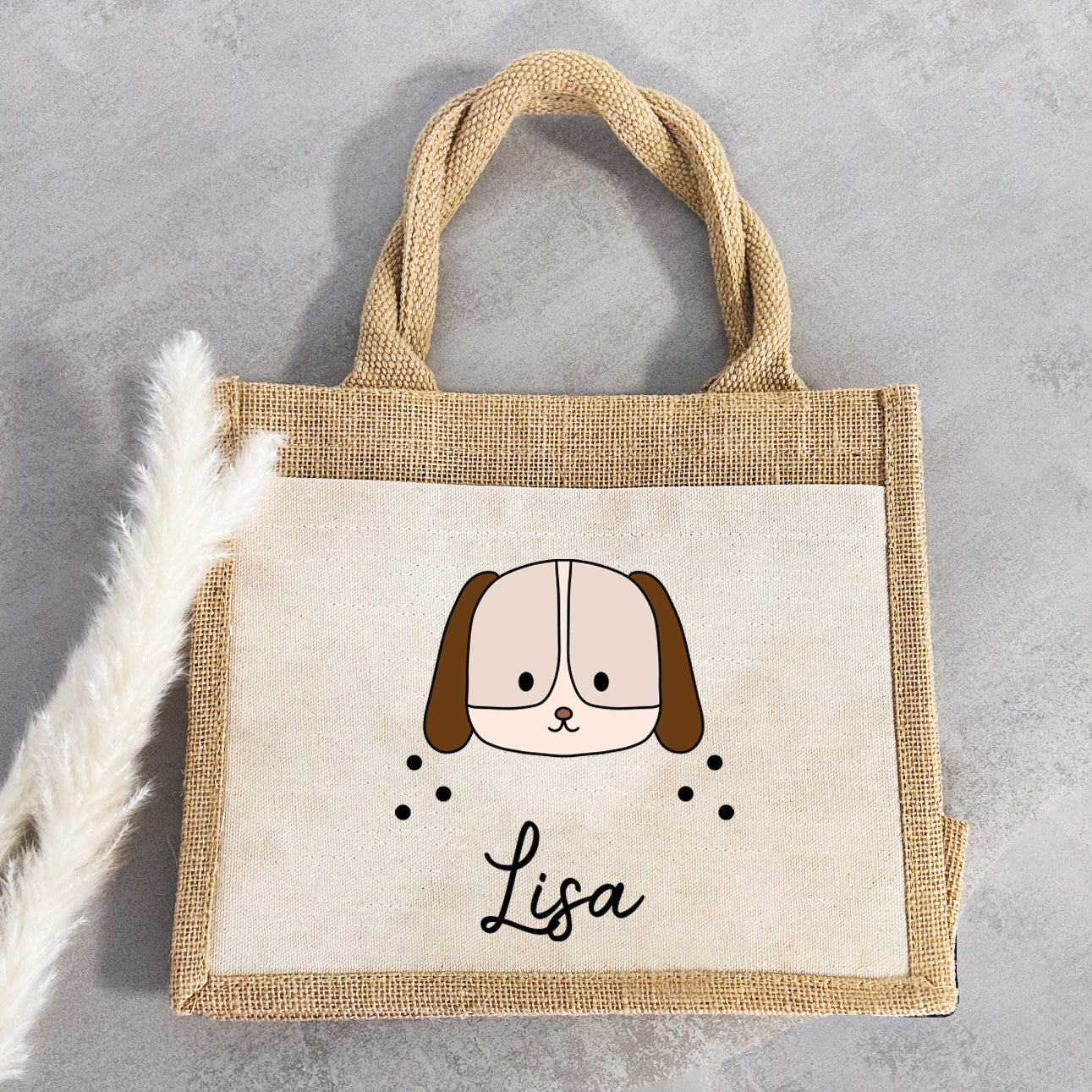 Jute Pocket Tasche mit Namen | Hund