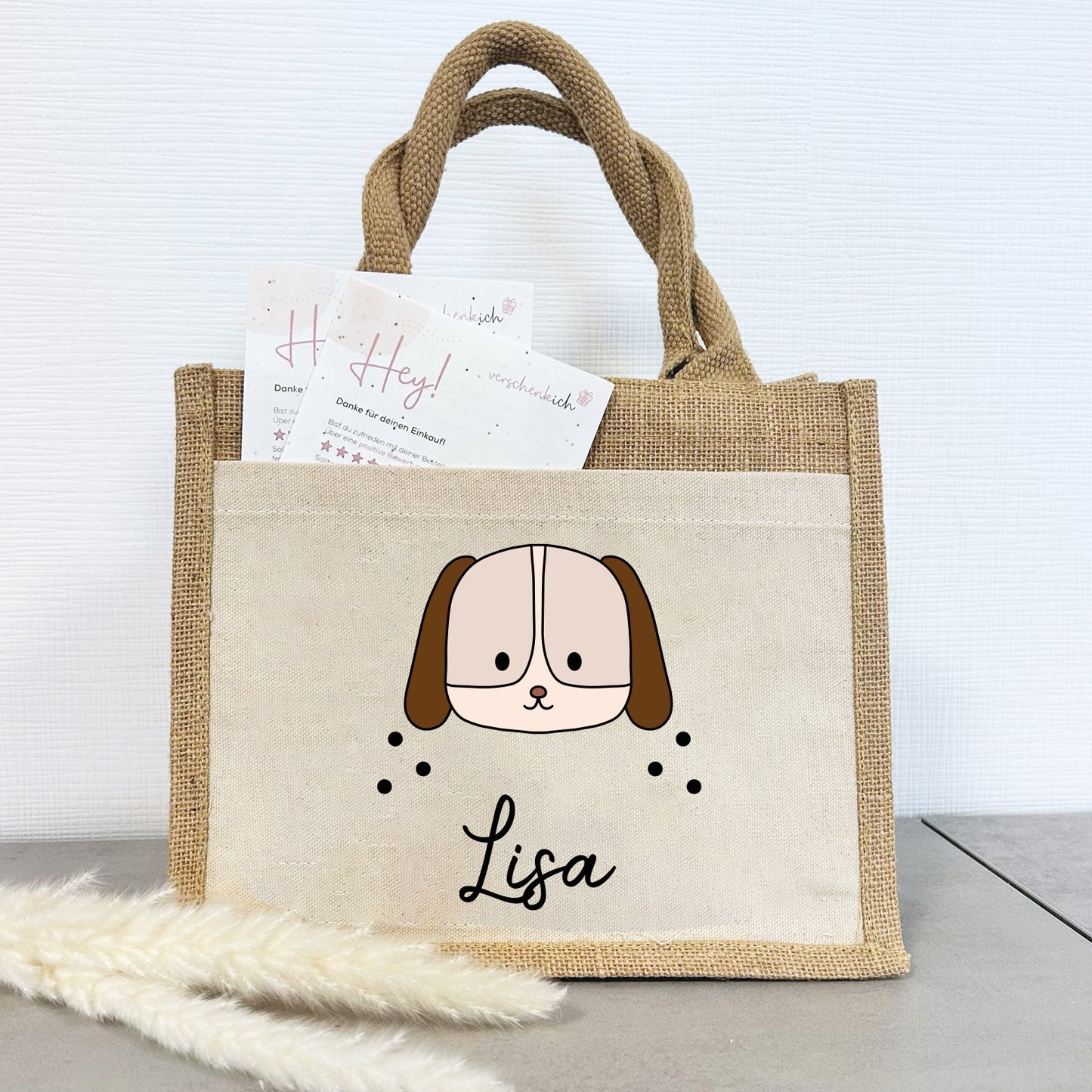 Jute Pocket Tasche mit Namen | Hund