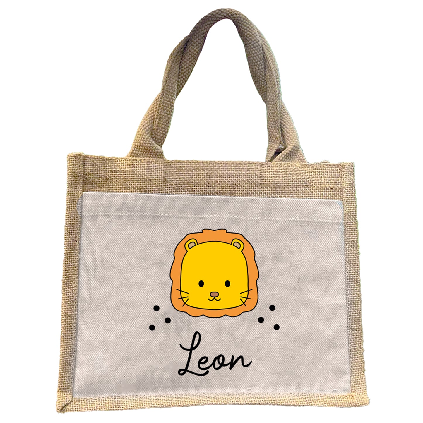 Jute Pocket Tasche mit Namen | Löwe