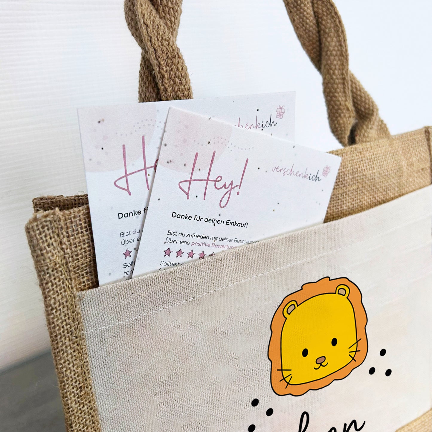 Jute Pocket Tasche mit Namen | Löwe
