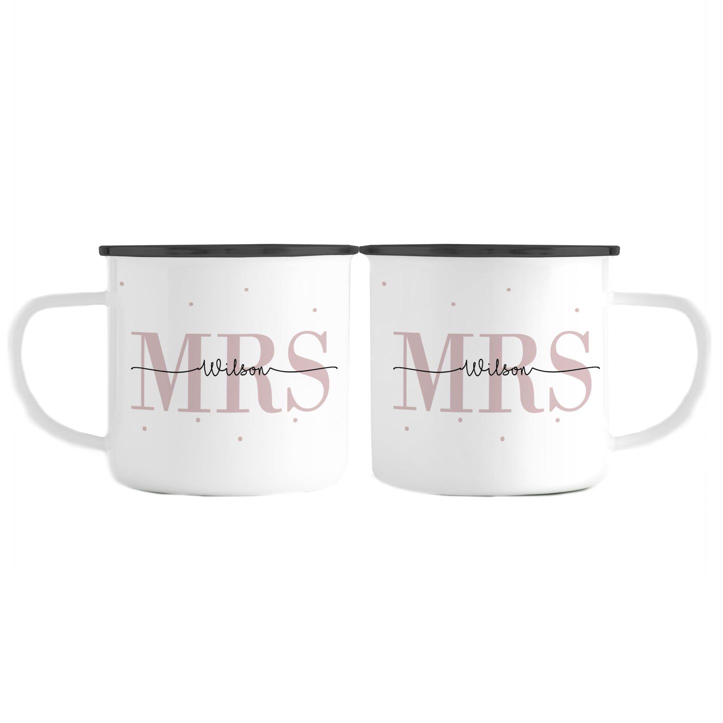 Emaille Tassen-Set mit Namen + Datum | Mrs + Mrs