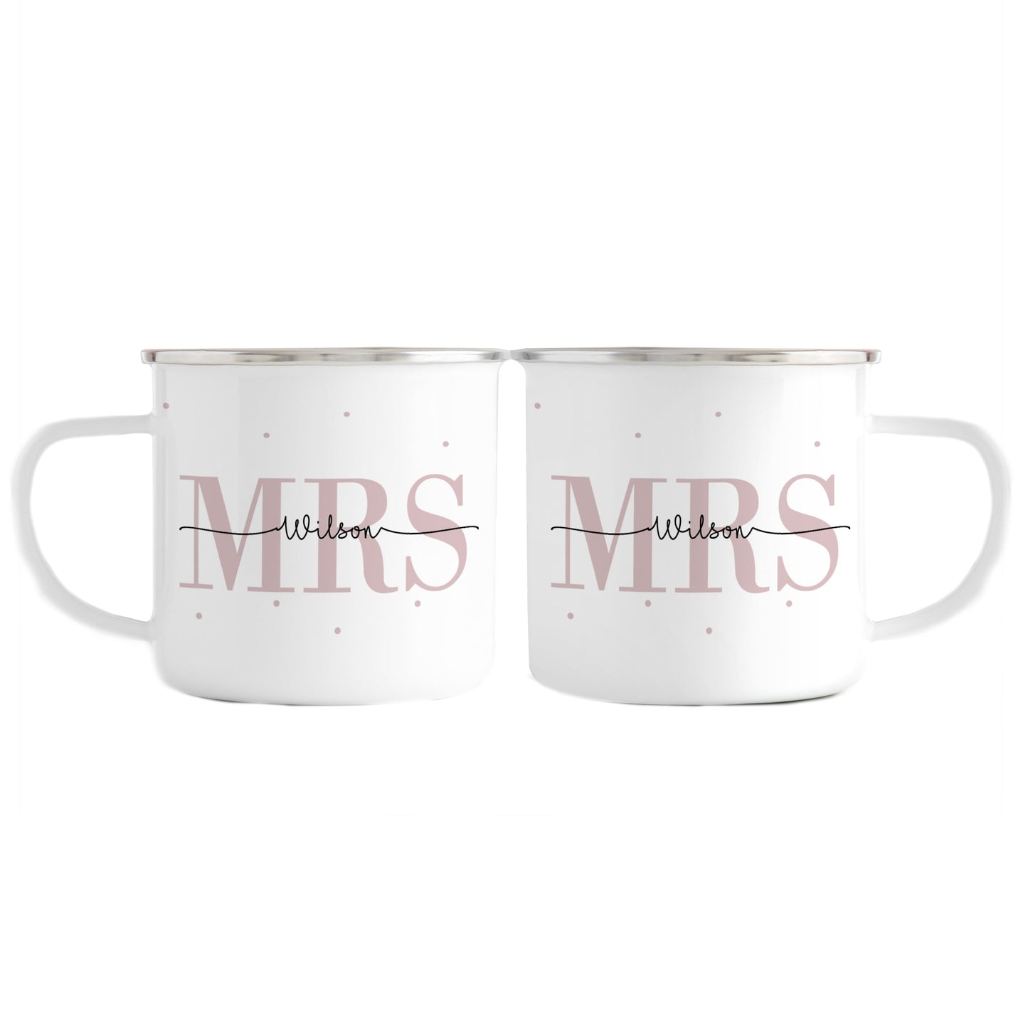 Emaille Tassen-Set mit Namen + Datum | Mrs + Mrs