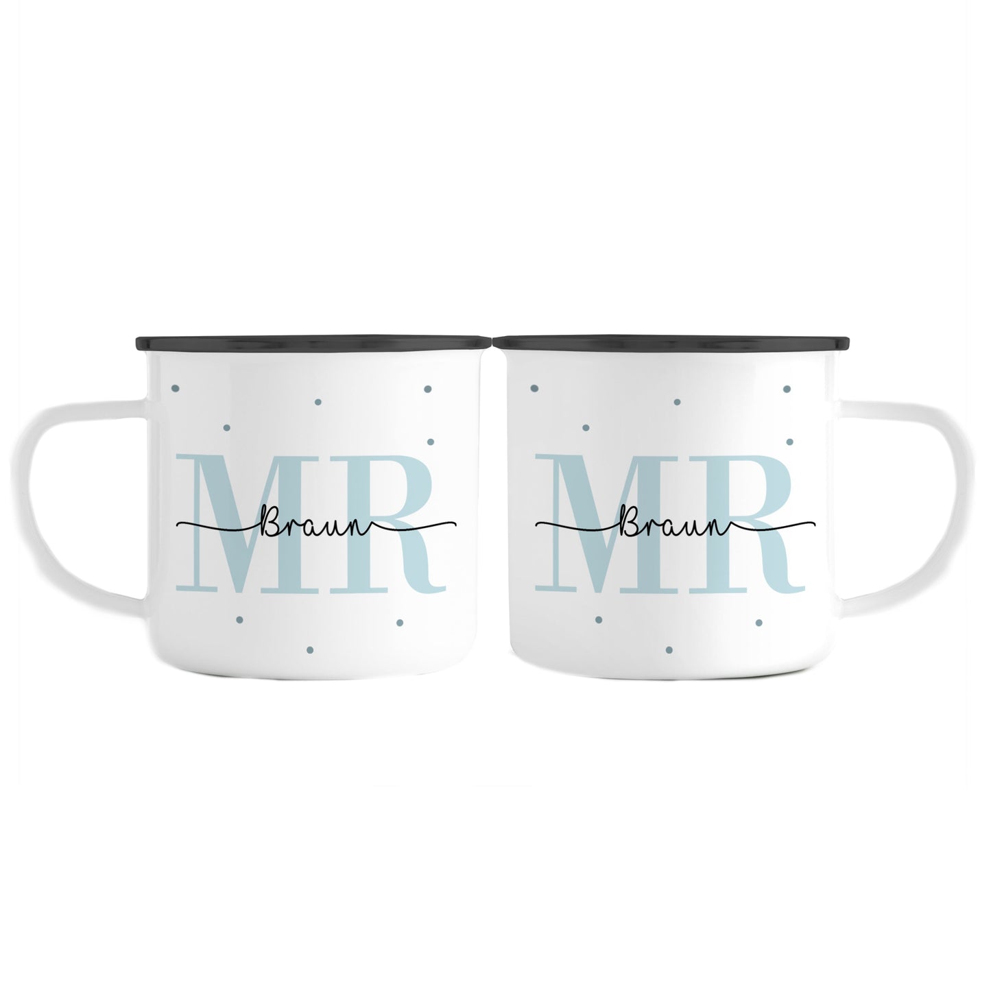 Emaille Tassen-Set mit Namen + Datum | Mr + Mr