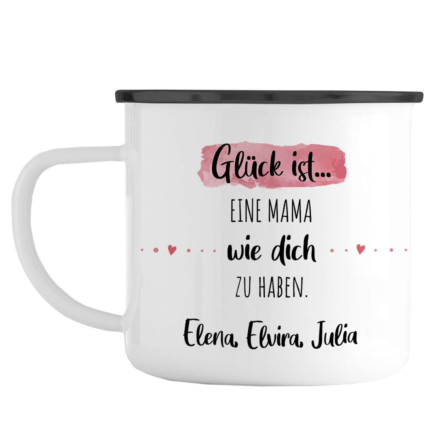 Emaille Tasse mit Namen | Glück ist eine Mama wie dich zu haben