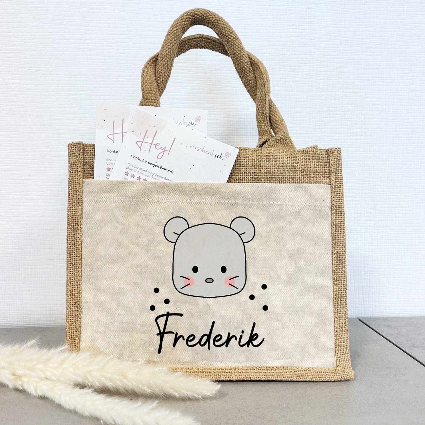 Jute Pocket Tasche mit Namen | Maus