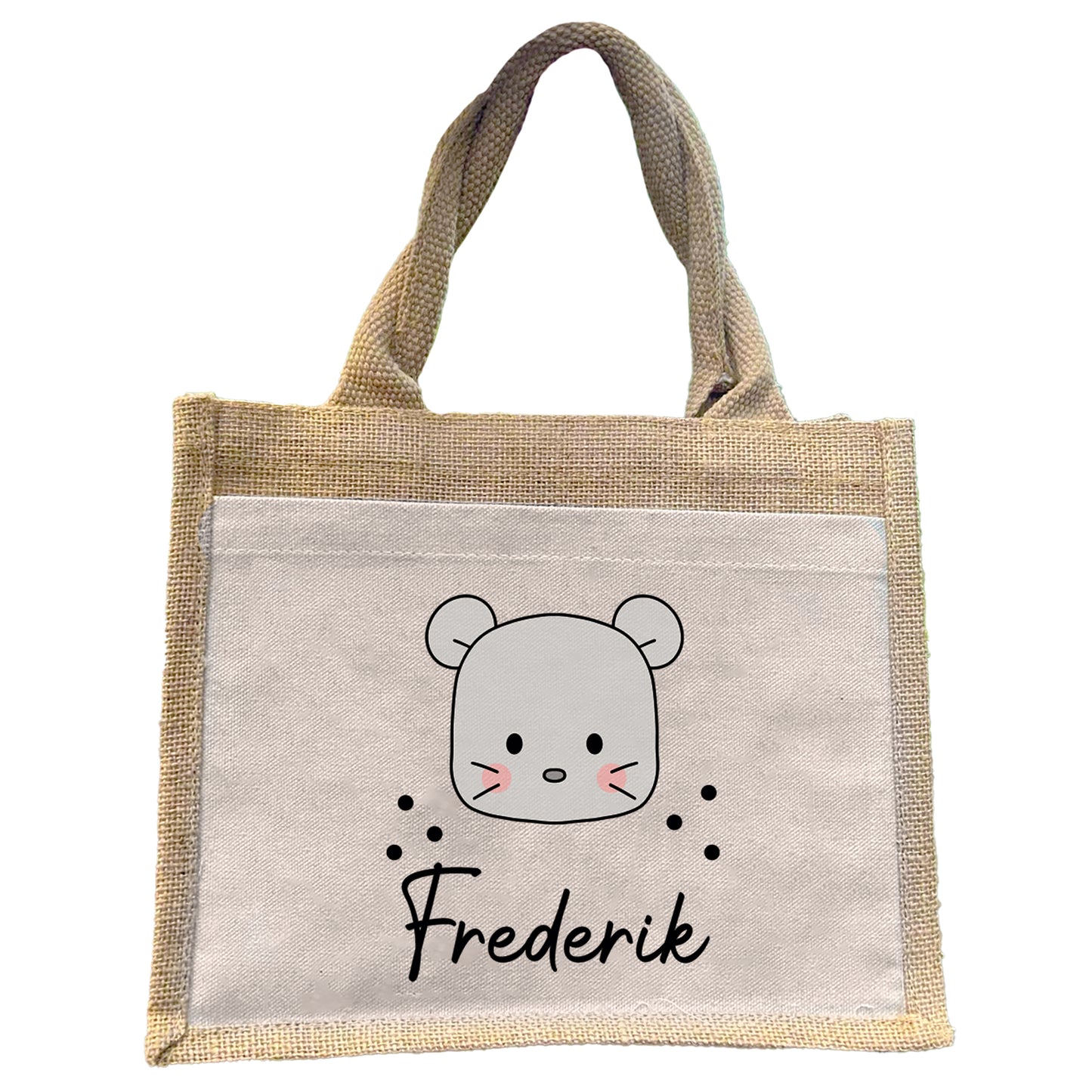 Jute Pocket Tasche mit Namen | Maus