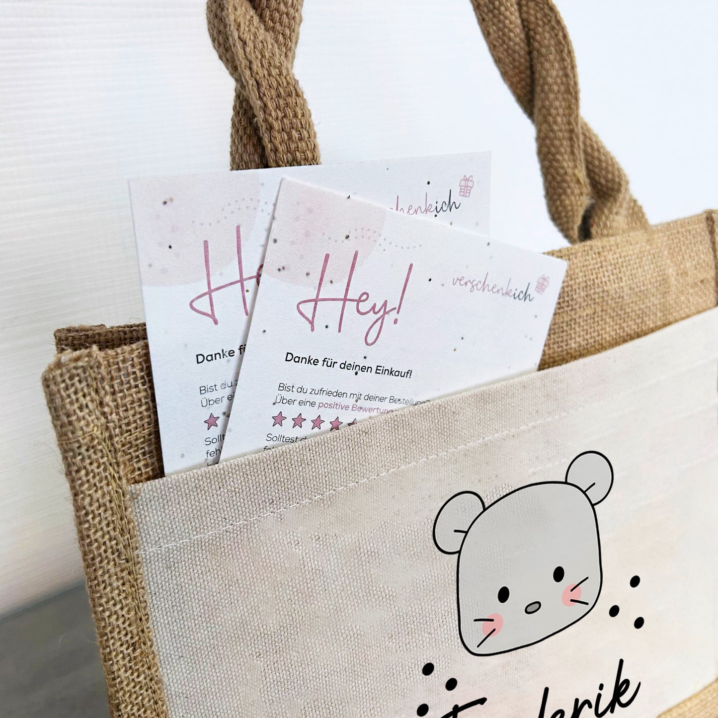 Jute Pocket Tasche mit Namen | Maus