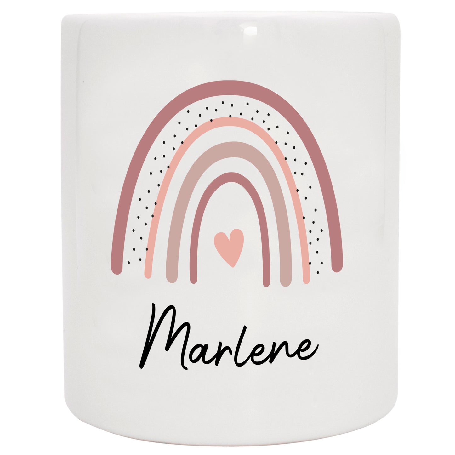 Keramik Spardose mit Name | Regenbogen altrosa- rosa