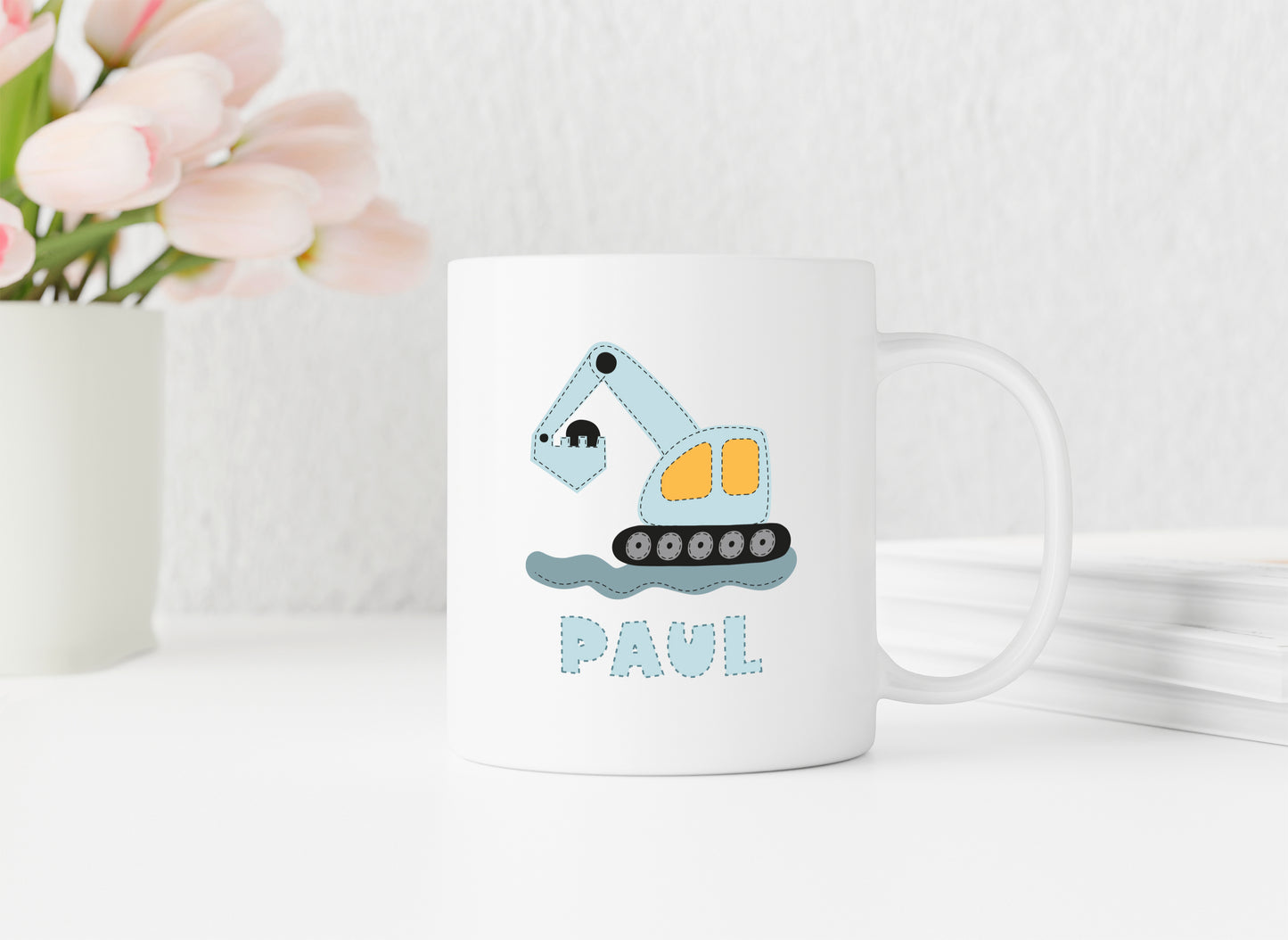 Keramik Tasse mit Namen | Bagger blau
