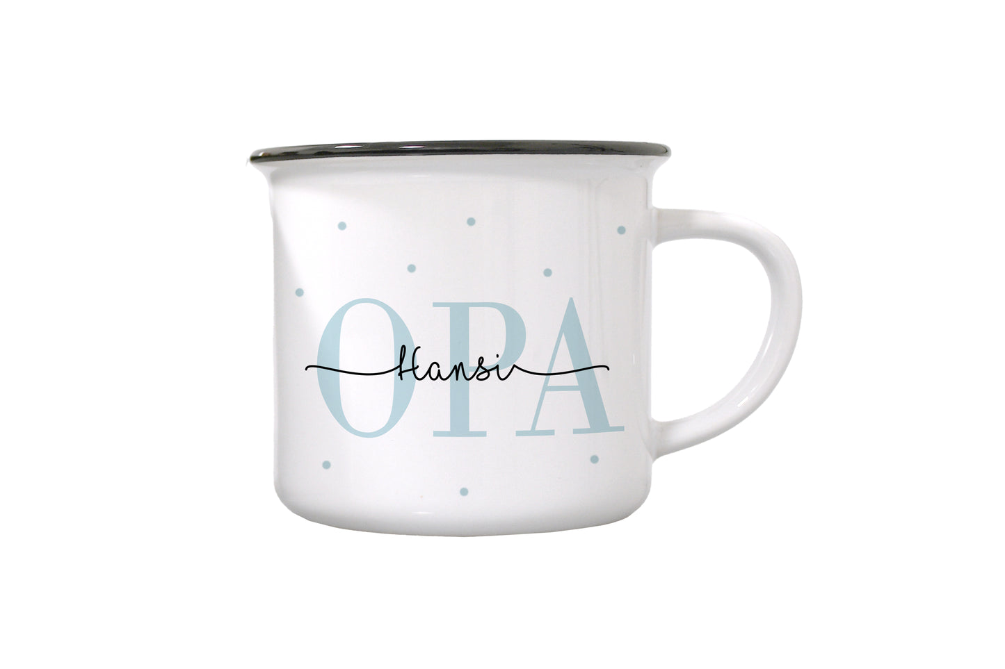 Personalisierte Tasse im Emaille-Look | Kaffeetasse für Opa | mit Enkelkind Namen | Keramik | nostalgische Geschenkidee | Geburtstag