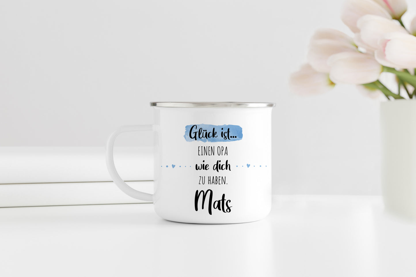 Emaille Tasse mit Namen | Glück ist einen Opa wie dich zu haben
