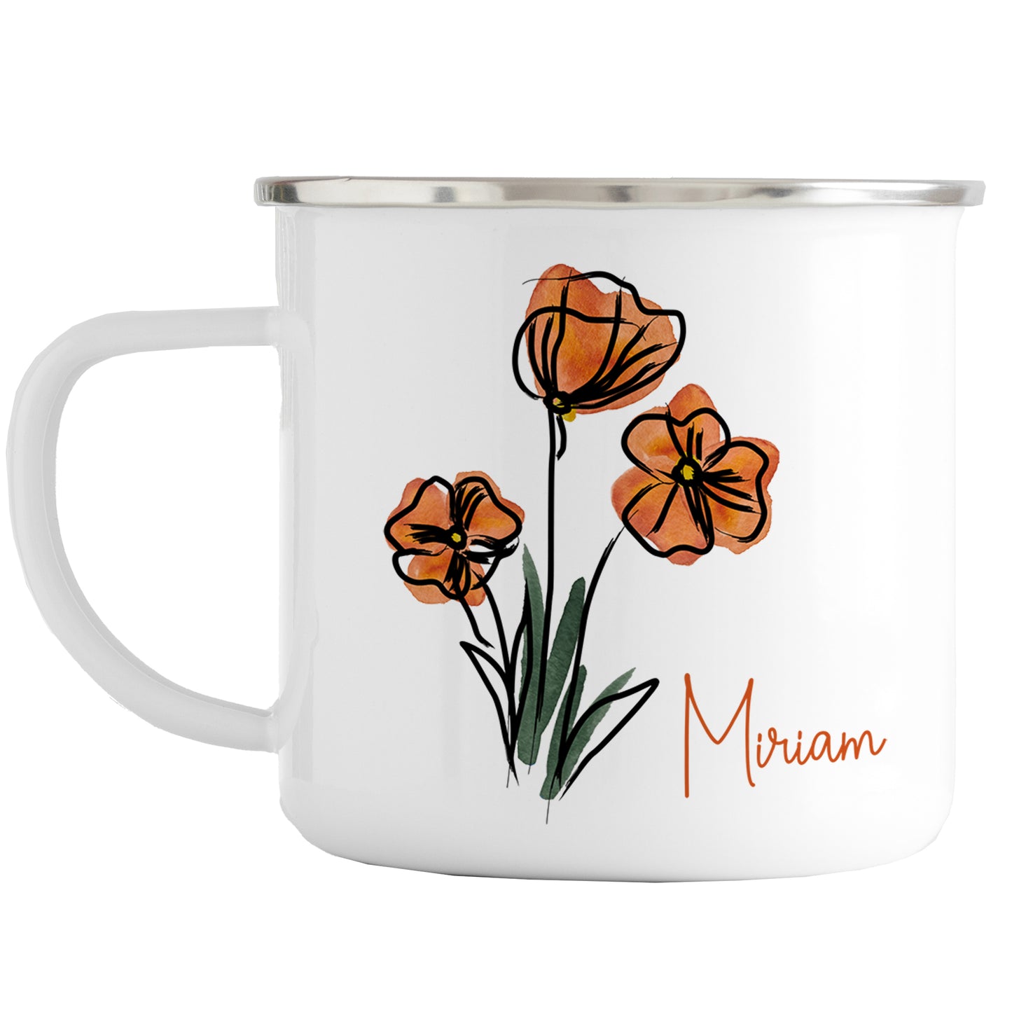 Emaille Tasse mit Name | Mohnblumen