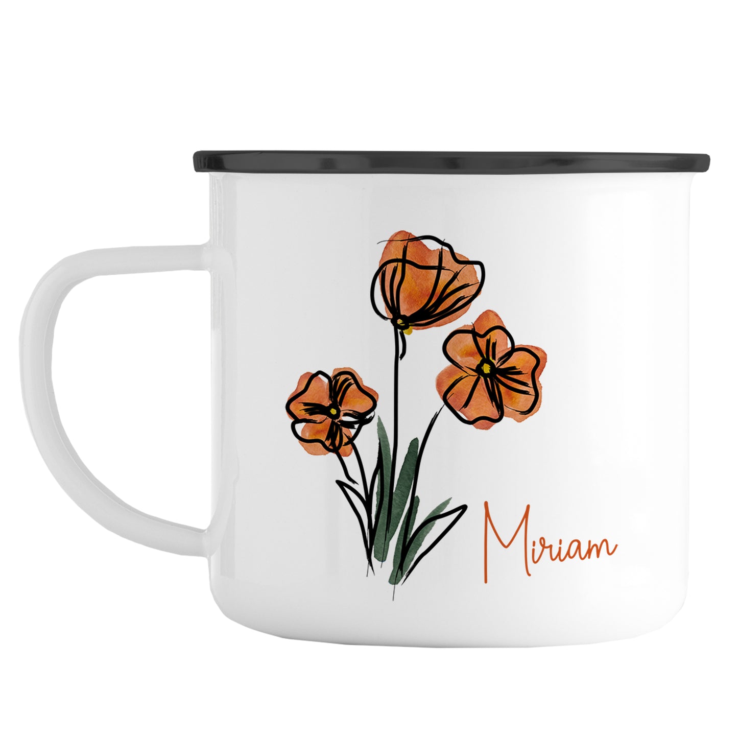 Emaille Tasse mit Name | Mohnblumen