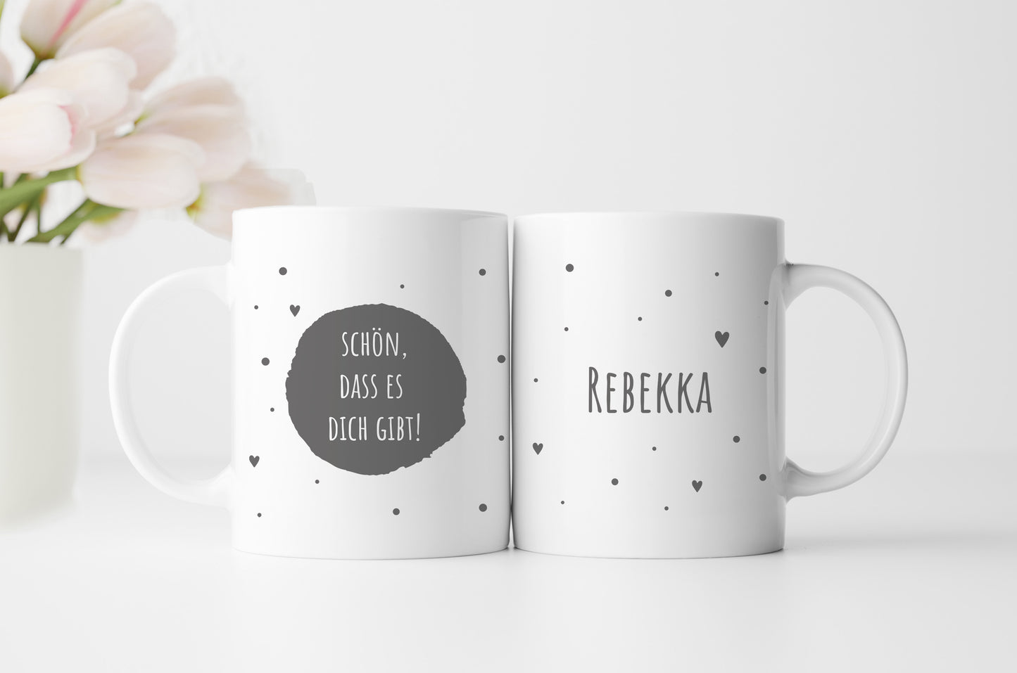 Keramik Tasse mit Namen | Schön, dass es Dich gibt | grau