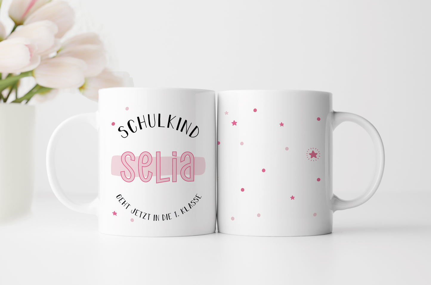 Keramik Tasse mit Namen | Schulkind Rosa