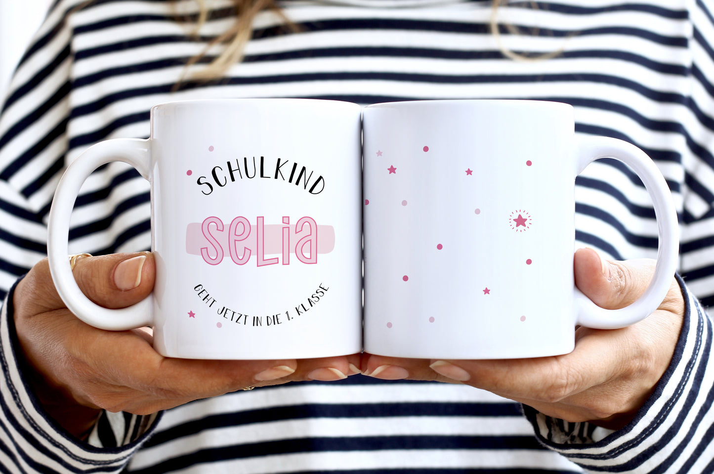Keramik Tasse mit Namen | Schulkind Rosa