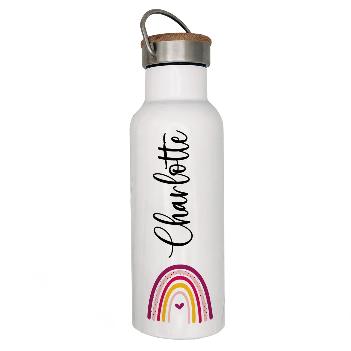 Edelstahl Trinkflasche mit Namen | Regenbogen bunt