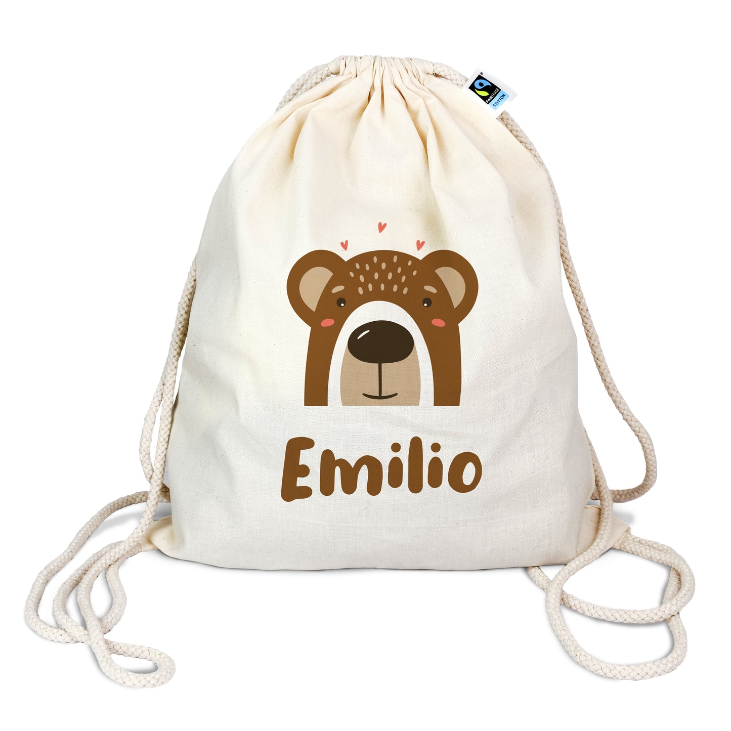 Turnbeutel aus Bio-Baumwolle mit Name | Bär