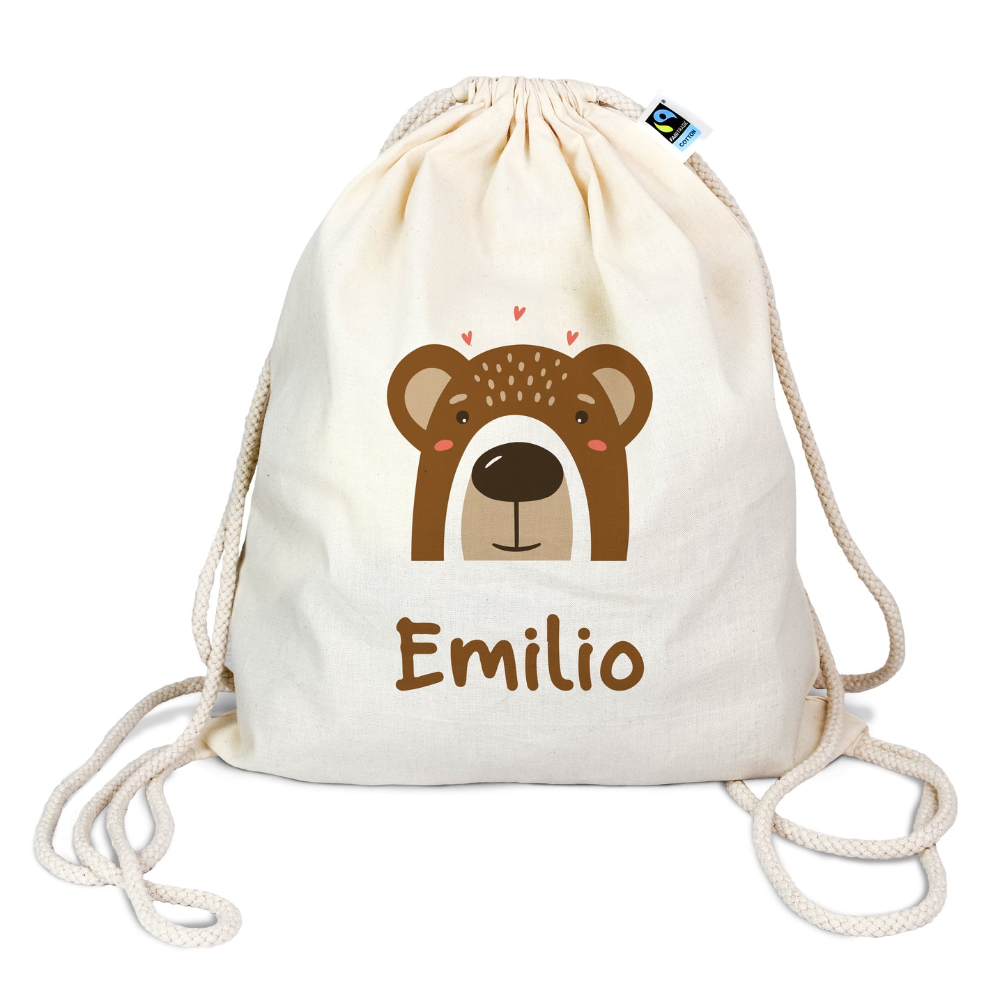 Turnbeutel aus Bio-Baumwolle mit Name | Bär