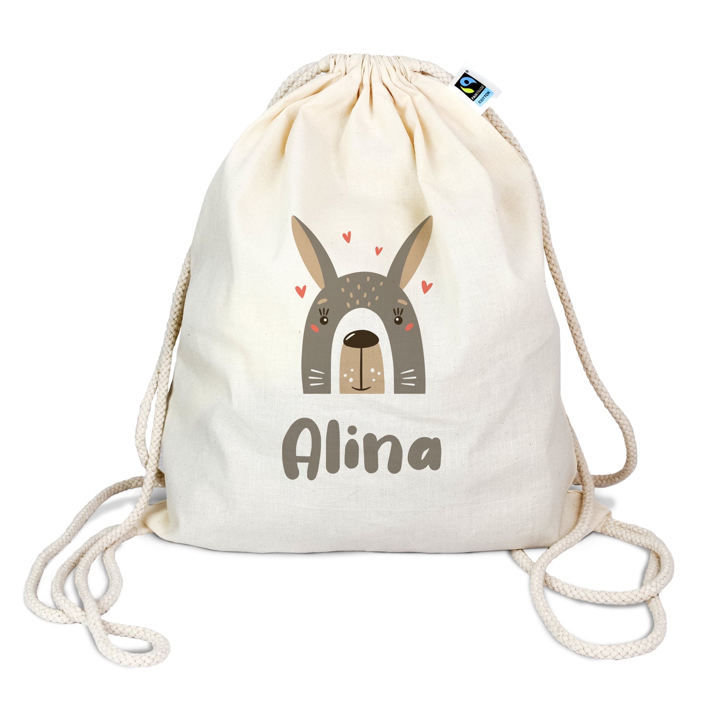 Turnbeutel aus Bio-Baumwolle mit Name | Hase