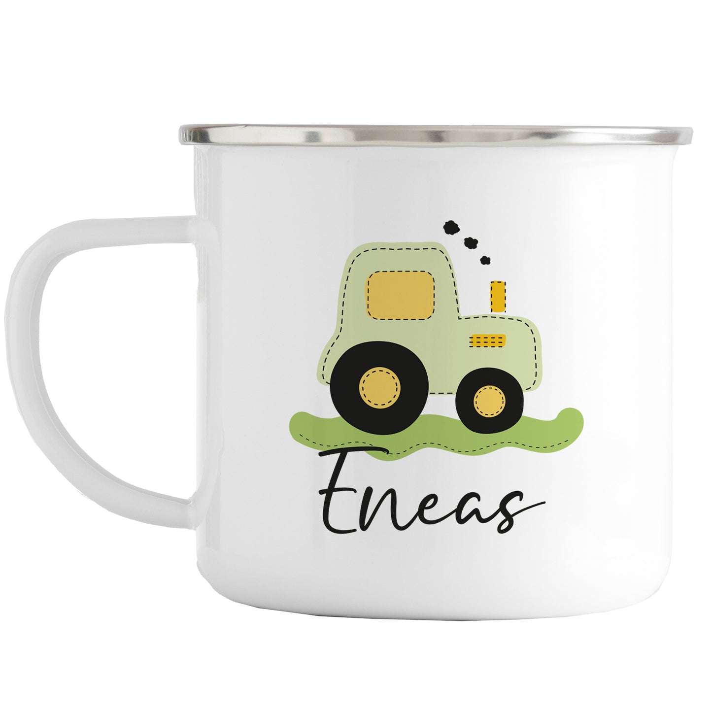 Emaille Tasse mit Namen | Traktor grün