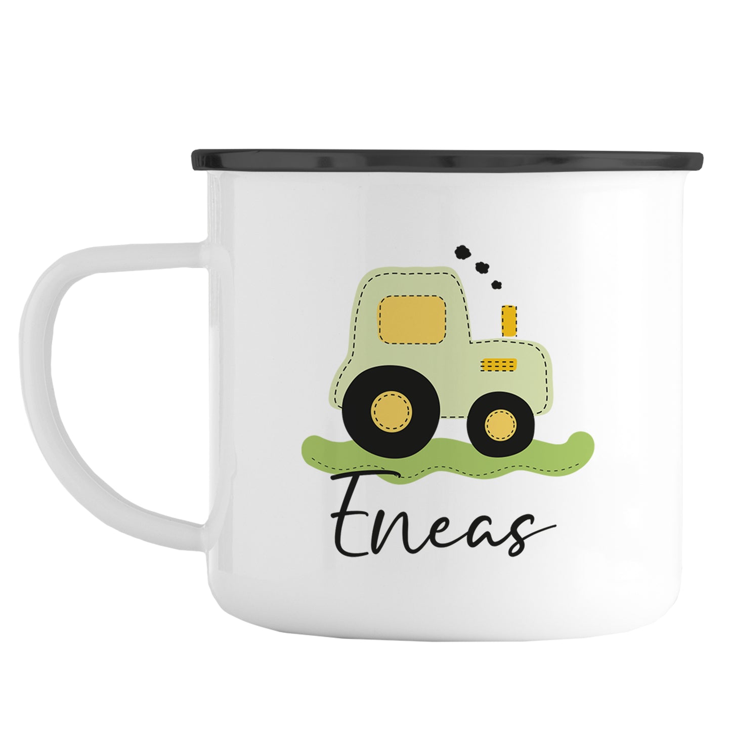 Emaille Tasse mit Namen | Traktor grün