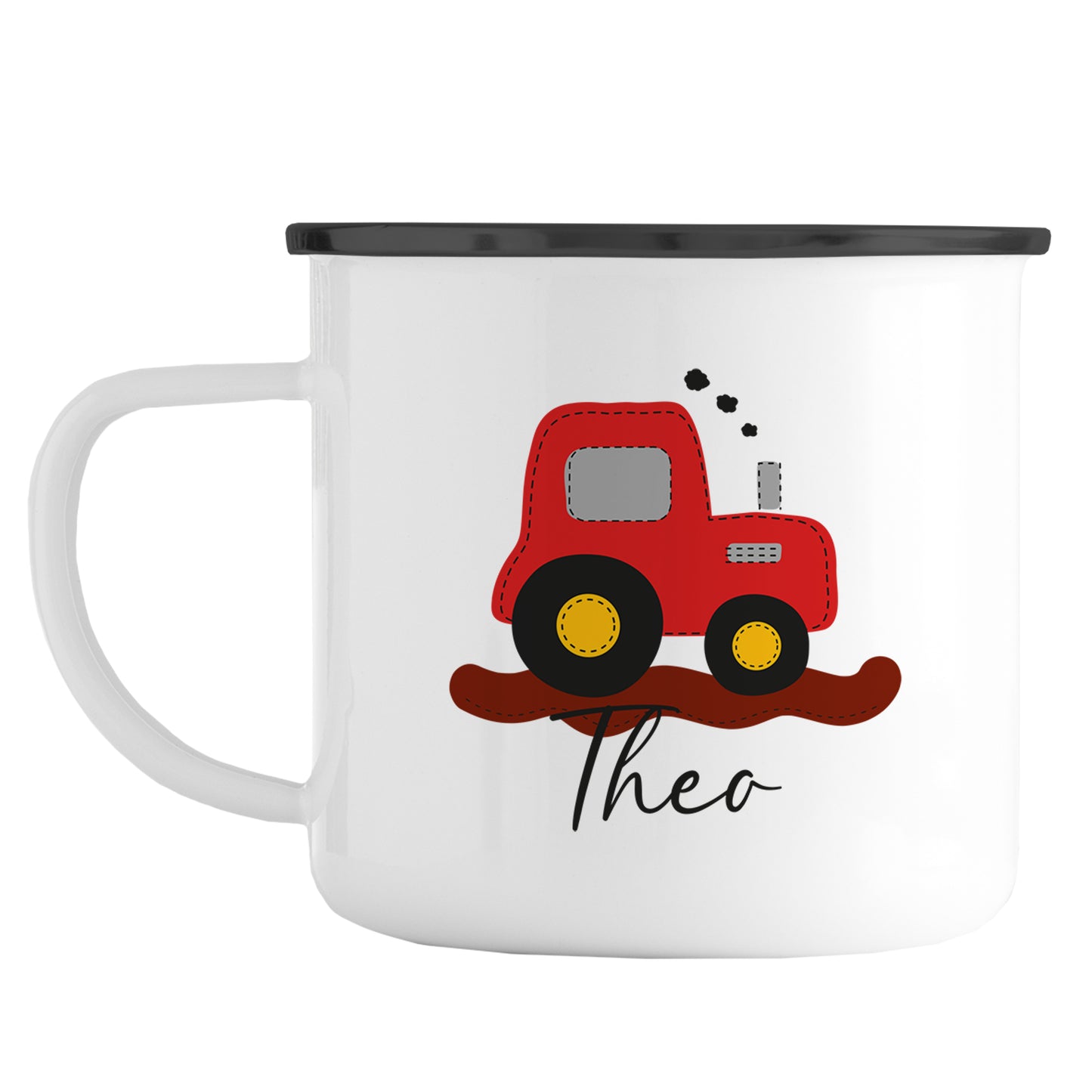 Emaille Tasse mit Namen | Traktor rot