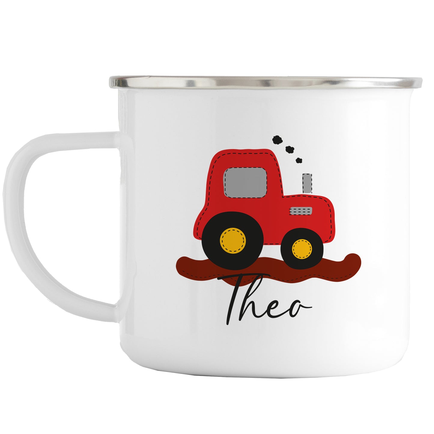 Emaille Tasse mit Namen | Traktor rot