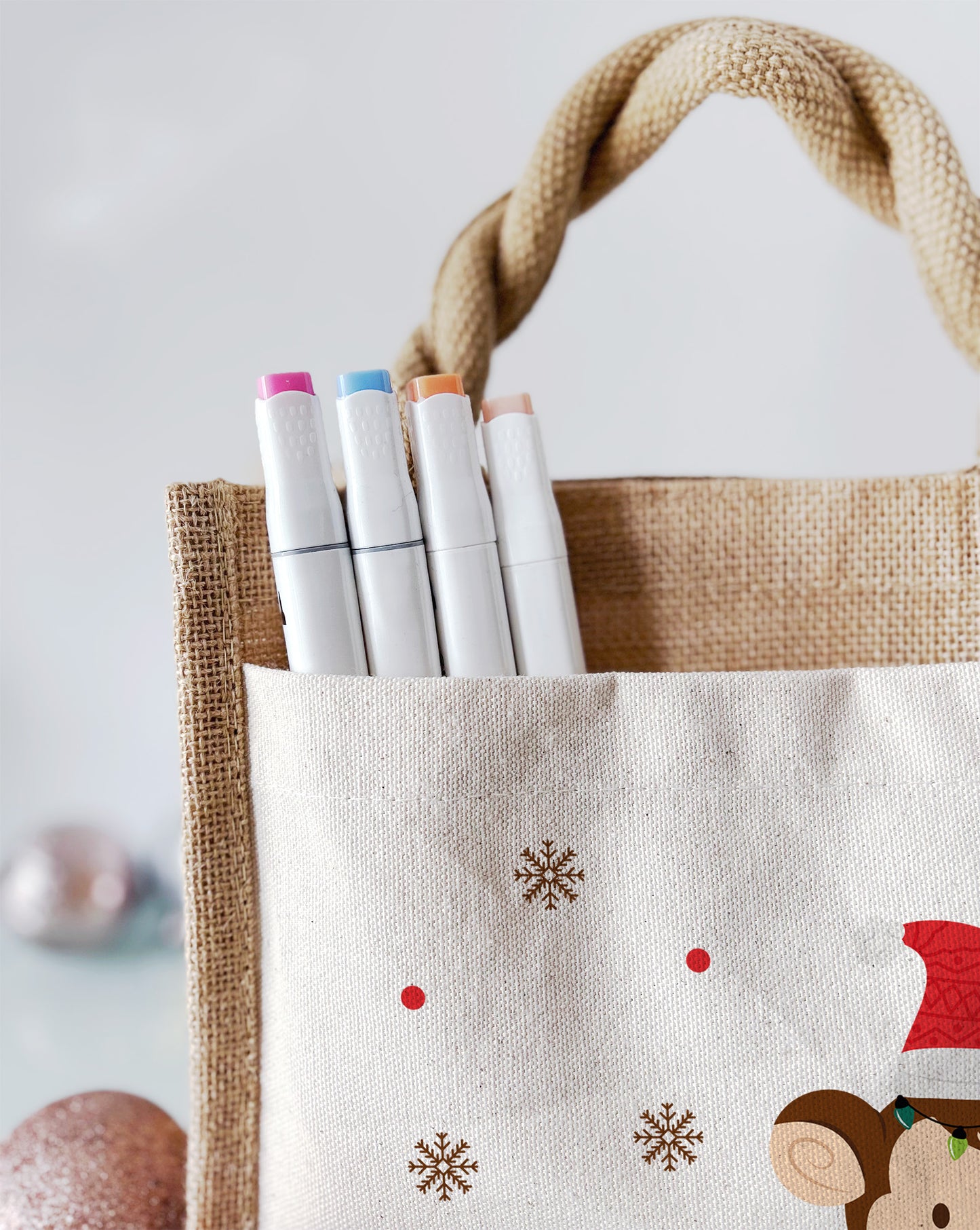 Jute Pocket Tasche mit Namen | Weihnachts- Affe