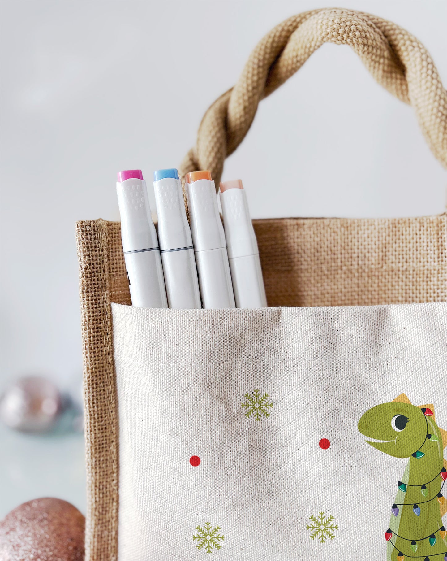 Jute Pocket Tasche mit Namen | Weihnachts- Dino