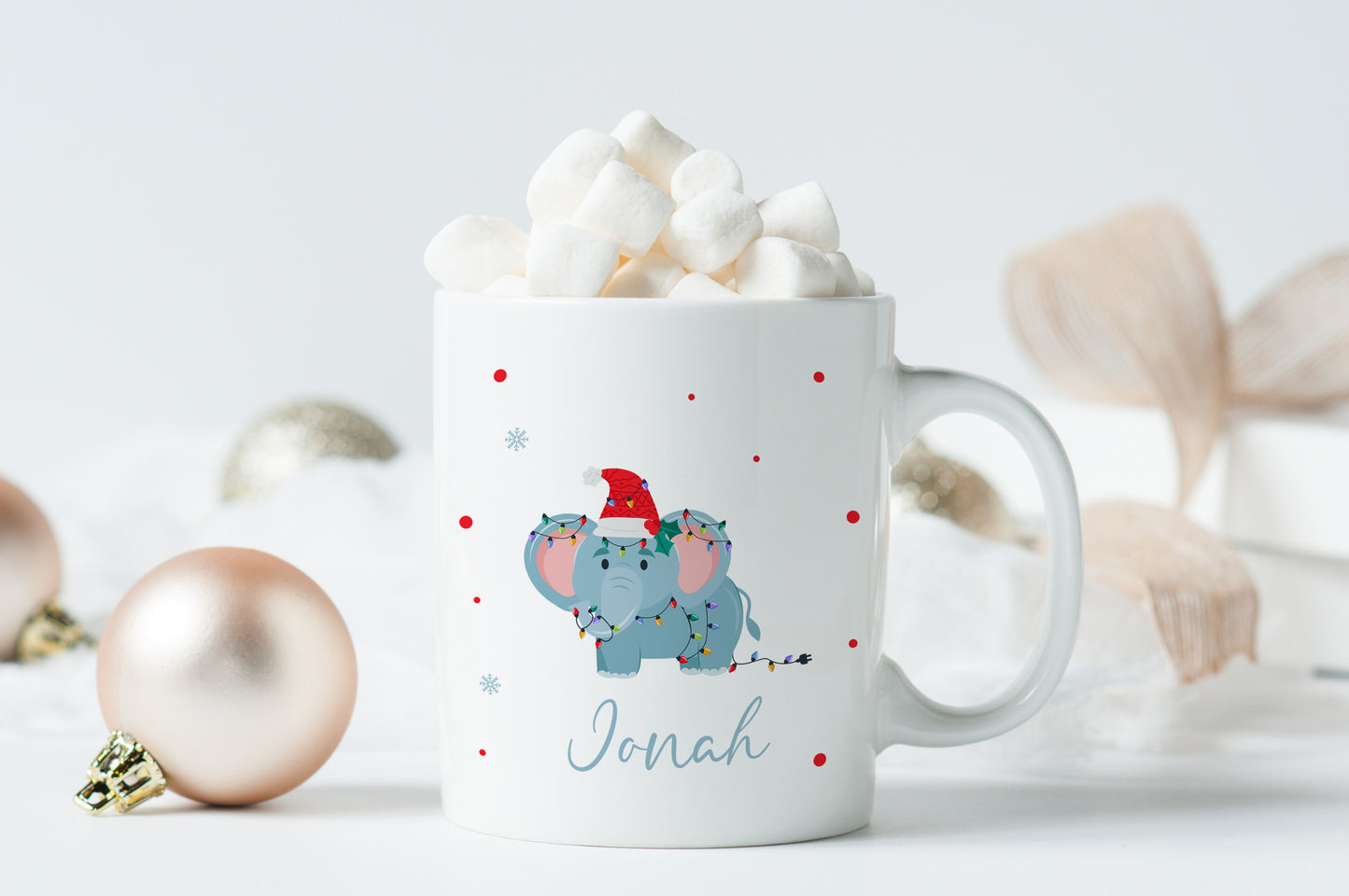Keramik Tasse mit Name | Weihnachts- Elefant