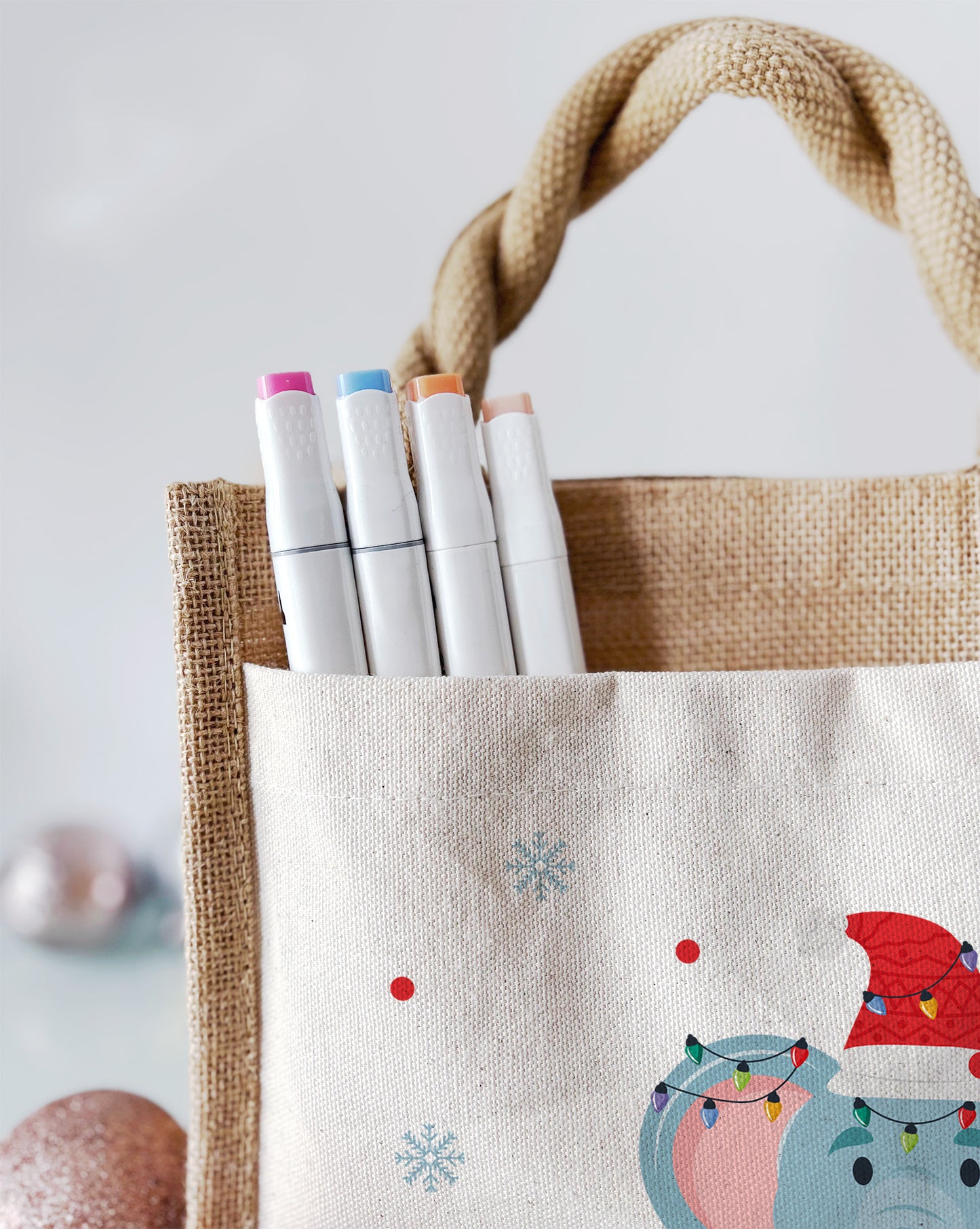 Jute Pocket Tasche mit Namen | Weihnachts- Elefant